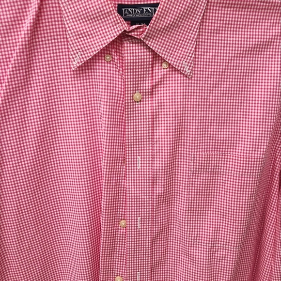 Lands End Pink Checkard Dress Shirt 16 neck - Picture 3 of 6